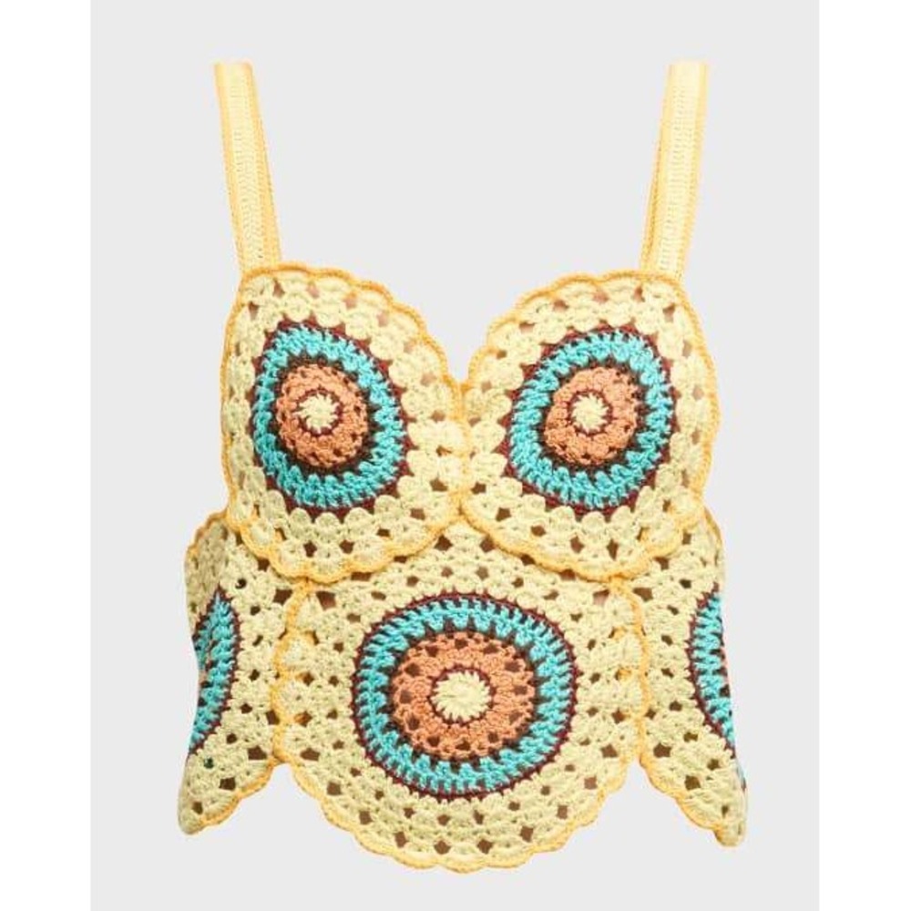NWT Ulla Johnson Olivia Tie-Back Multicolor Cotton Crochet Crop Top - Size‎ M/L